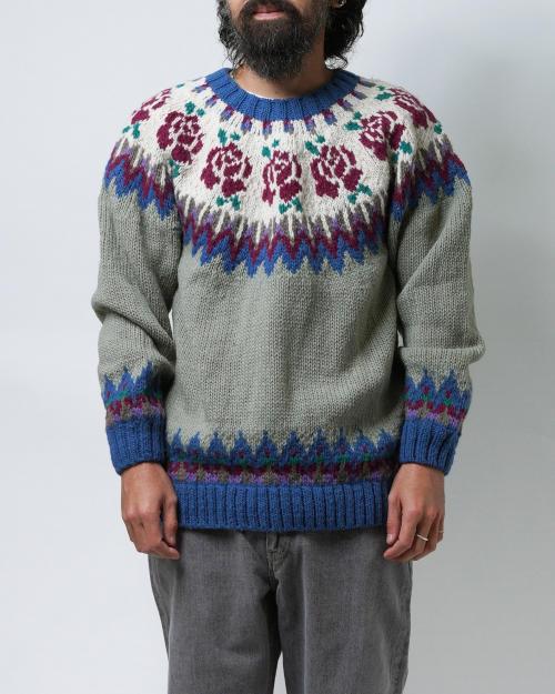 ROSE PATTERN WOOL KNIT CREW