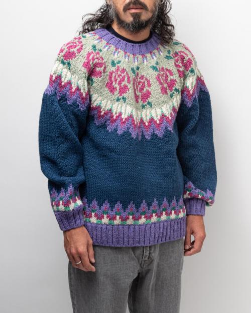 ROSE PATTERN WOOL KNIT CREW