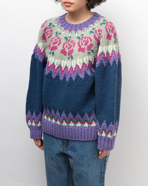 ROSE PATTERN WOOL KNIT CREW