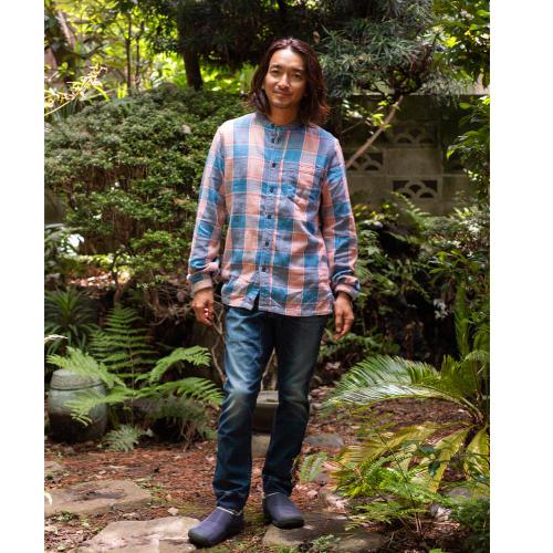 BAND COLLAR SHIRTS／H/C INDIGO CHECK